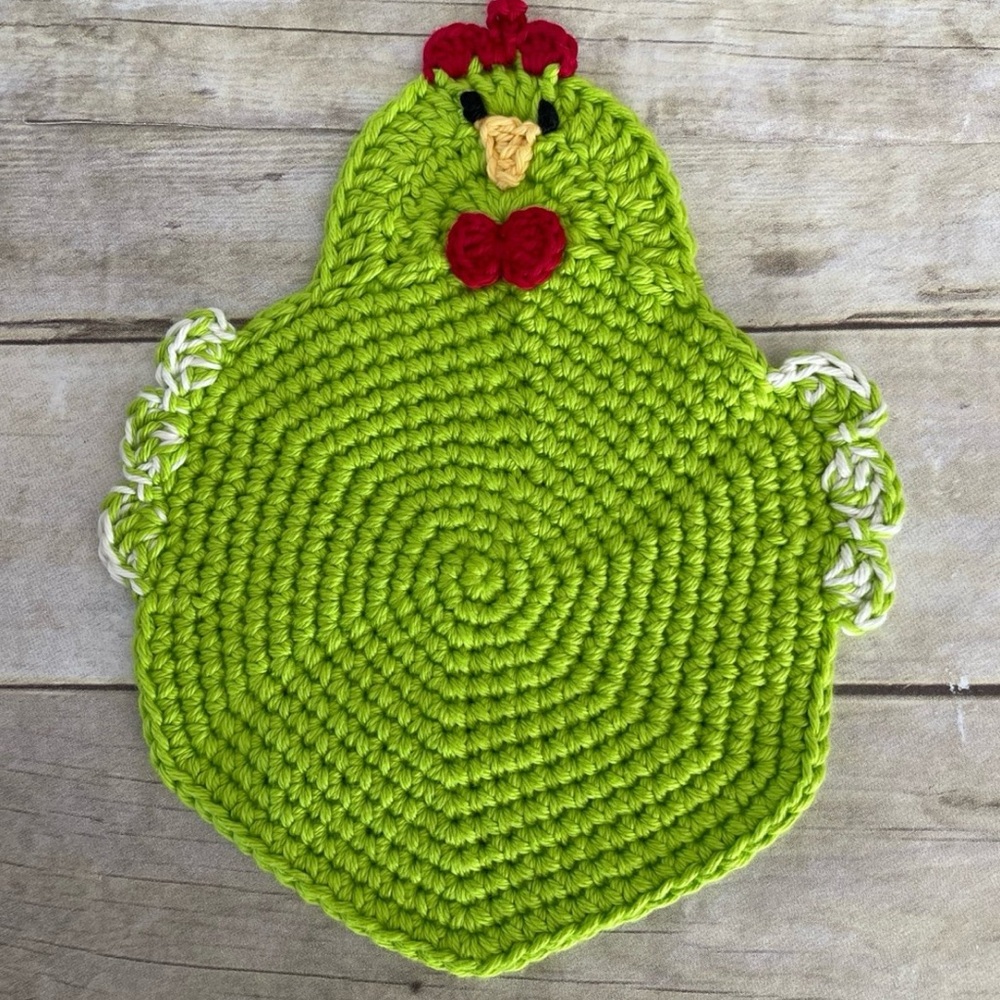 New Handmade Crochet Chicken Hot Pad/Trivet Lime Green